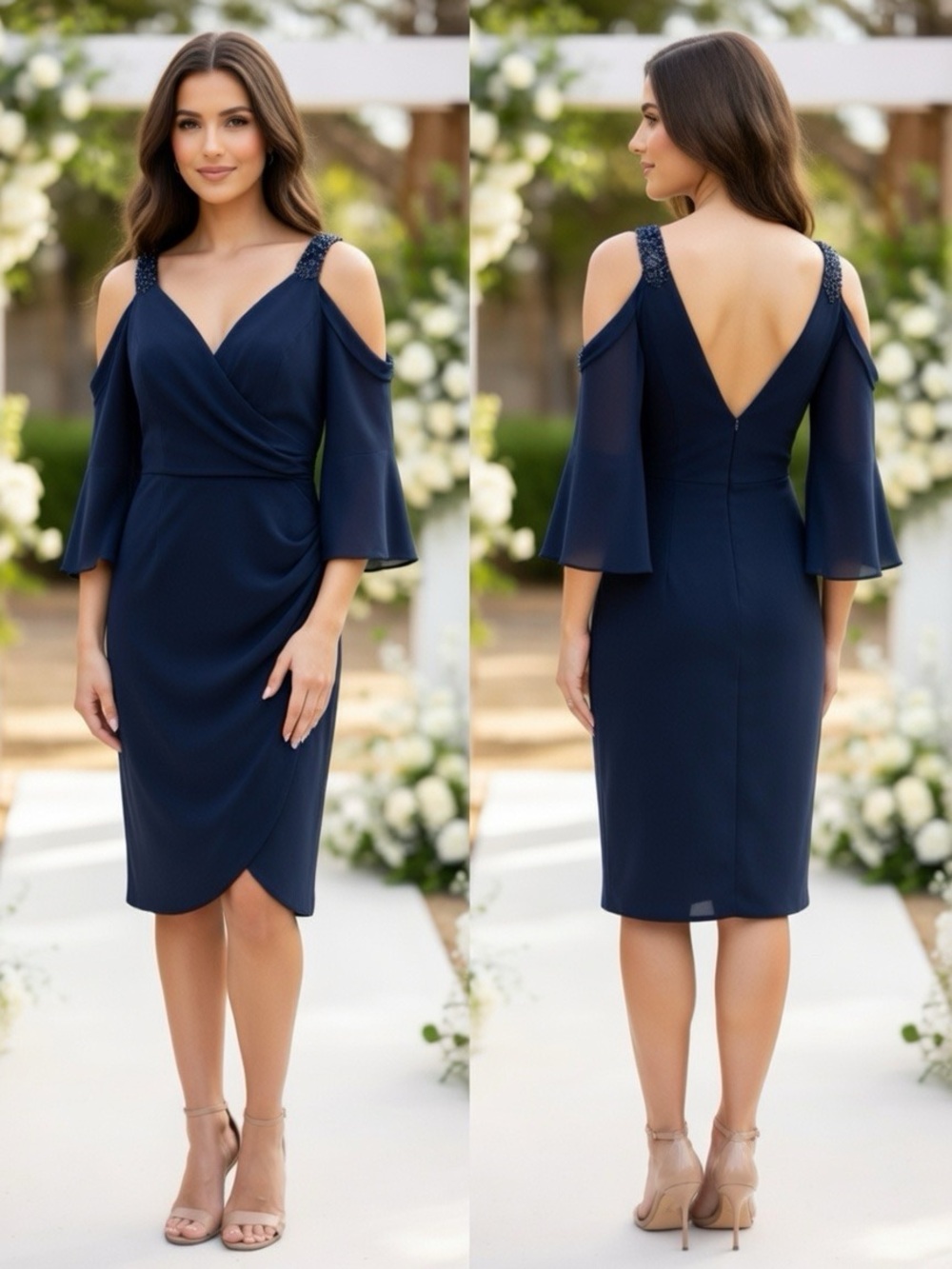 Navy Midi Dress with Beaded Straps